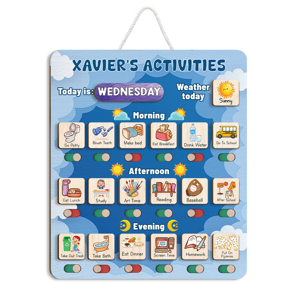 Personalized Wooden Daily Routine Today's Activities For Boyls, Chore Chart List For Kids, Toddler Routine Chart