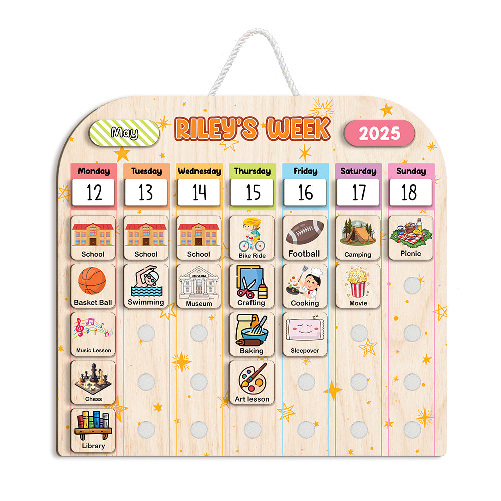 Personalized Wooden Weekly Chart For Kids, Weekly Planner for Children, Schedule Planner for Kids, Toddler Days of the Week Board