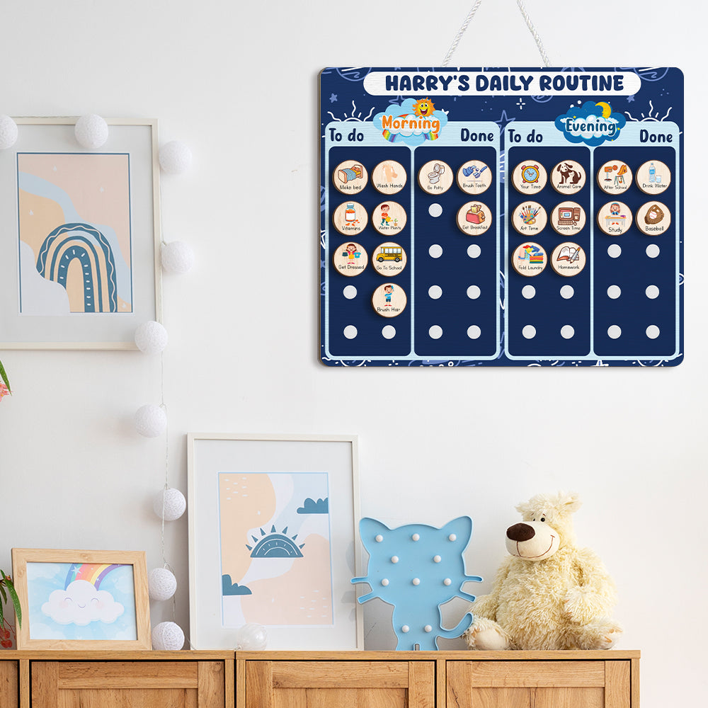 Personalized Wooden Daily Routine Chore Chart Chores For Boys, Toddler Routine Chart For Kids