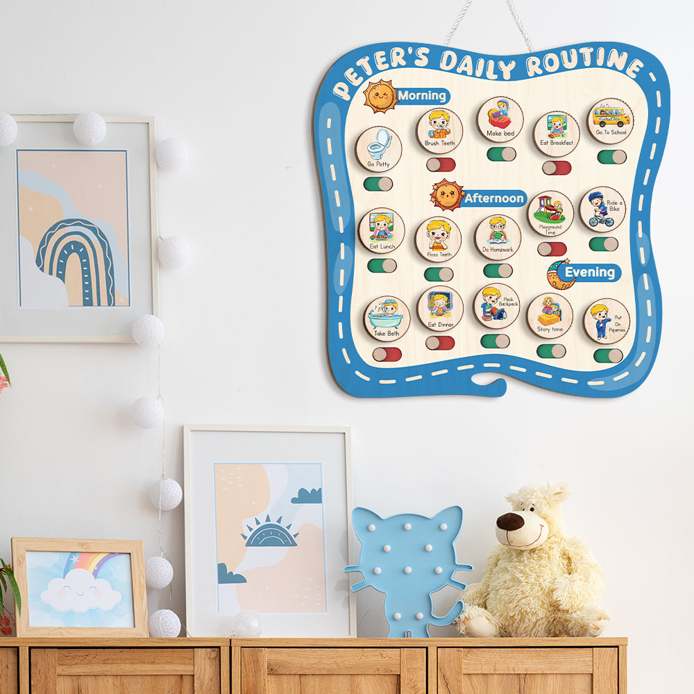Personalized Toddler Routine Chart, Daily Responsibility Chart For Boys, Girls, Toddler Routine Board