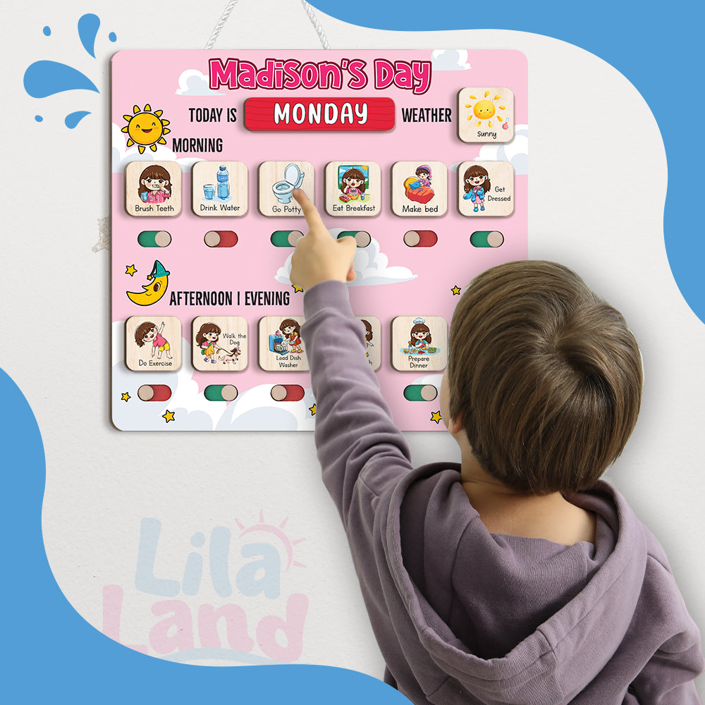 Wooden Chore Chart for Kids, Daily Routine Chart for Kids, Visual Schedule, Chore Reward Chart, Toddler Routine Board Custom Name