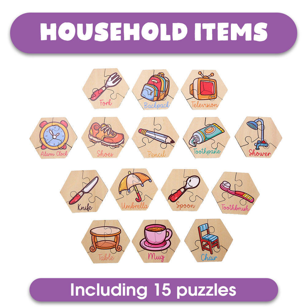 Toddler Wooden Puzzles 15-Piece Learning Set for Ages 2+