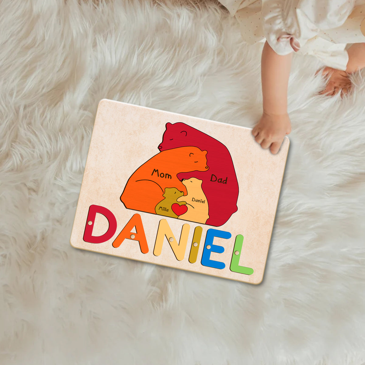 Personalized Bear Family Puzzle: Wooden 1st Birthday & Christmas Gift