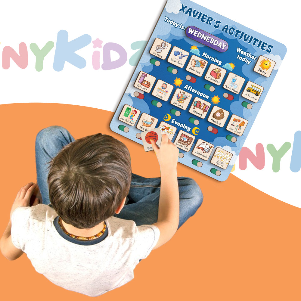 Personalized Wooden Daily Routine Today's Activities For Boyls, Chore Chart List For Kids, Toddler Routine Chart