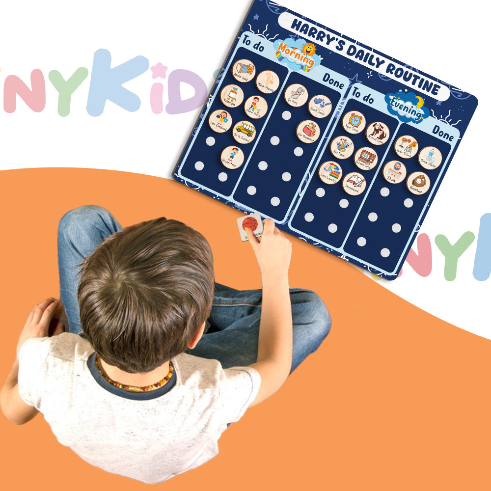 Personalized Wooden Daily Routine Chore Chart Chores For Boys, Toddler Routine Chart For Kids