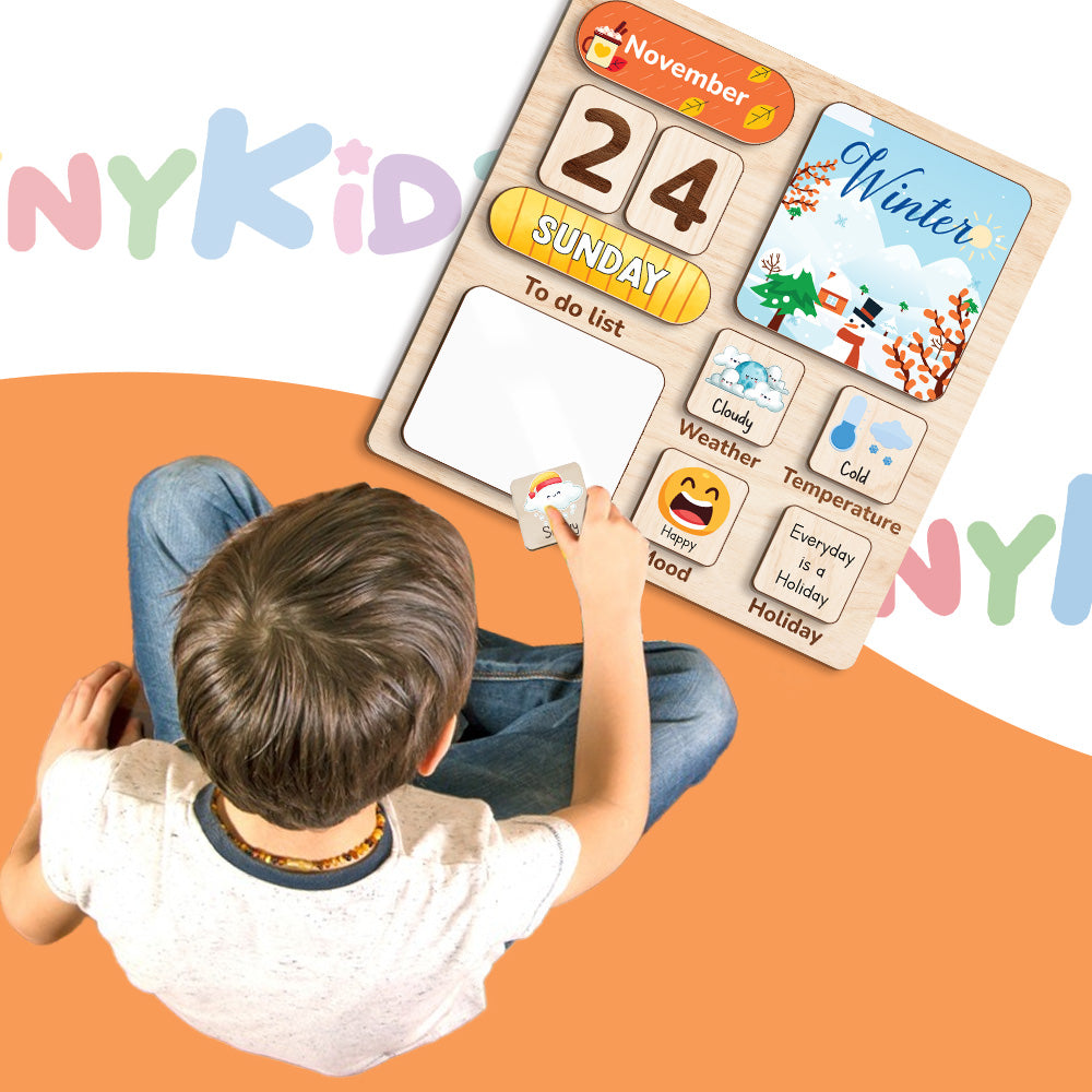 Montessori Toys Wooden Calendar For Kids Learning Day Month Weather, Chore Chart For Kids, Toddler Routine Chart