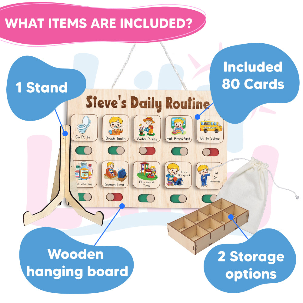 Visual Schedule For Kids With Autism, Wooden Routine For Kids, Chore Chart For Kids, Chore Chart for Toddlers 3-5