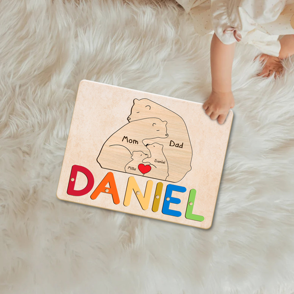 Personalized Bear Family Puzzle: Wooden 1st Birthday & Christmas Gift