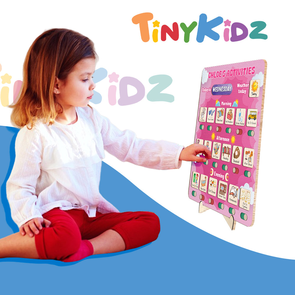 Personalized Wooden Daily Routine Today's Activities For Girls, Chore Chart List For Kids, Toddler Routine Chart