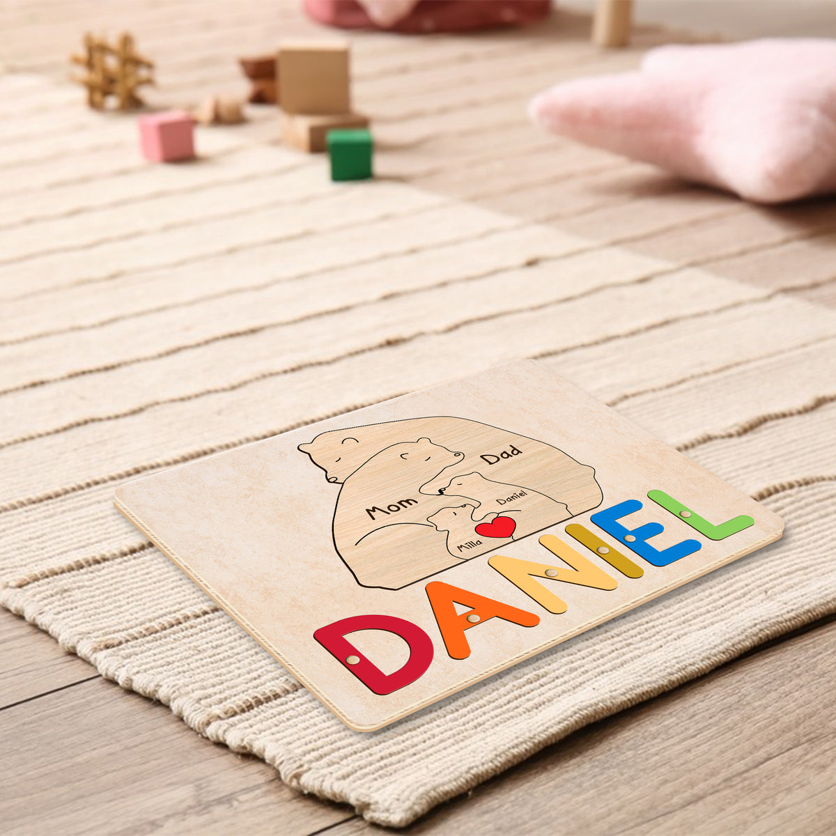 Personalized Bear Family Puzzle: Wooden 1st Birthday & Christmas Gift