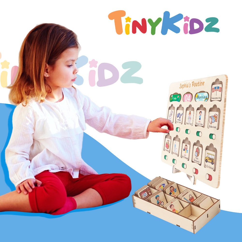 Personalized Toddler Chore Chart Wooden Calendar & Reward Board Custom Name