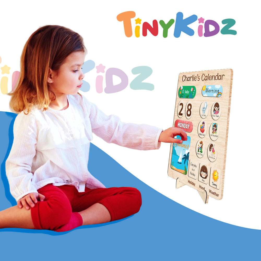 Personalized Montessori Toys Wooden Calendar For Kids Learning Day Month Weather, Wooden Chore Chart For Kids