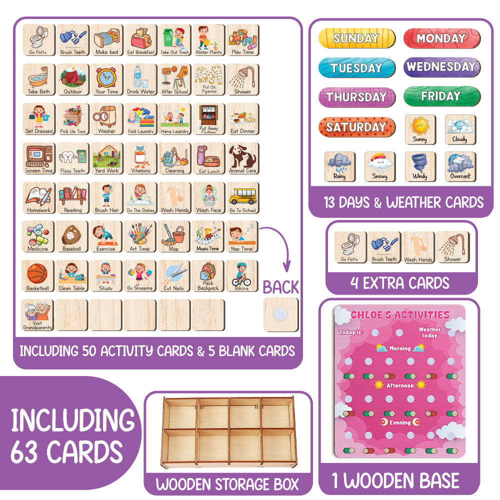 Personalized Wooden Daily Routine Today's Activities For Girls, Chore Chart List For Kids, Toddler Routine Chart