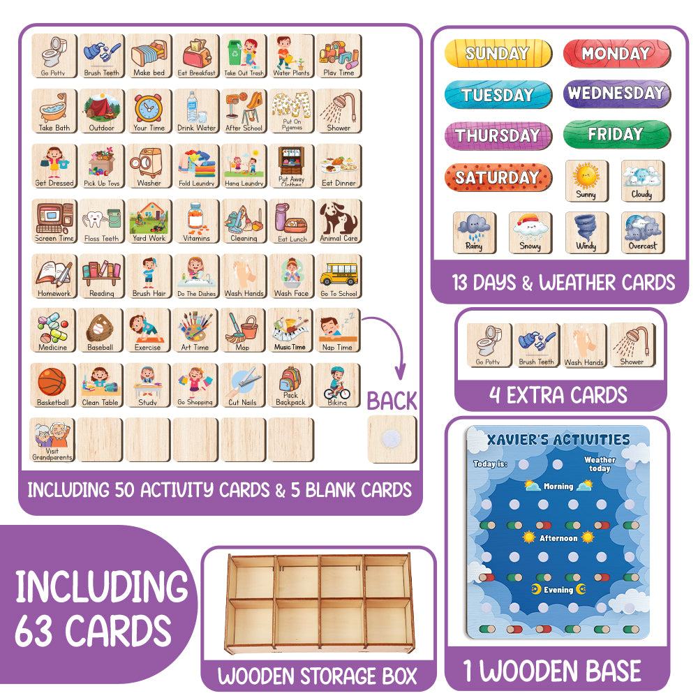 Personalized Wooden Daily Routine Today's Activities For Boyls, Chore Chart List For Kids, Toddler Routine Chart