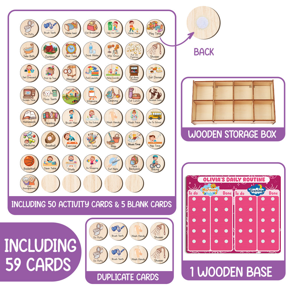 Personalized Wooden Daily Routine Chore Chart Chores For Girls, Toddler Routine Chart For Kids