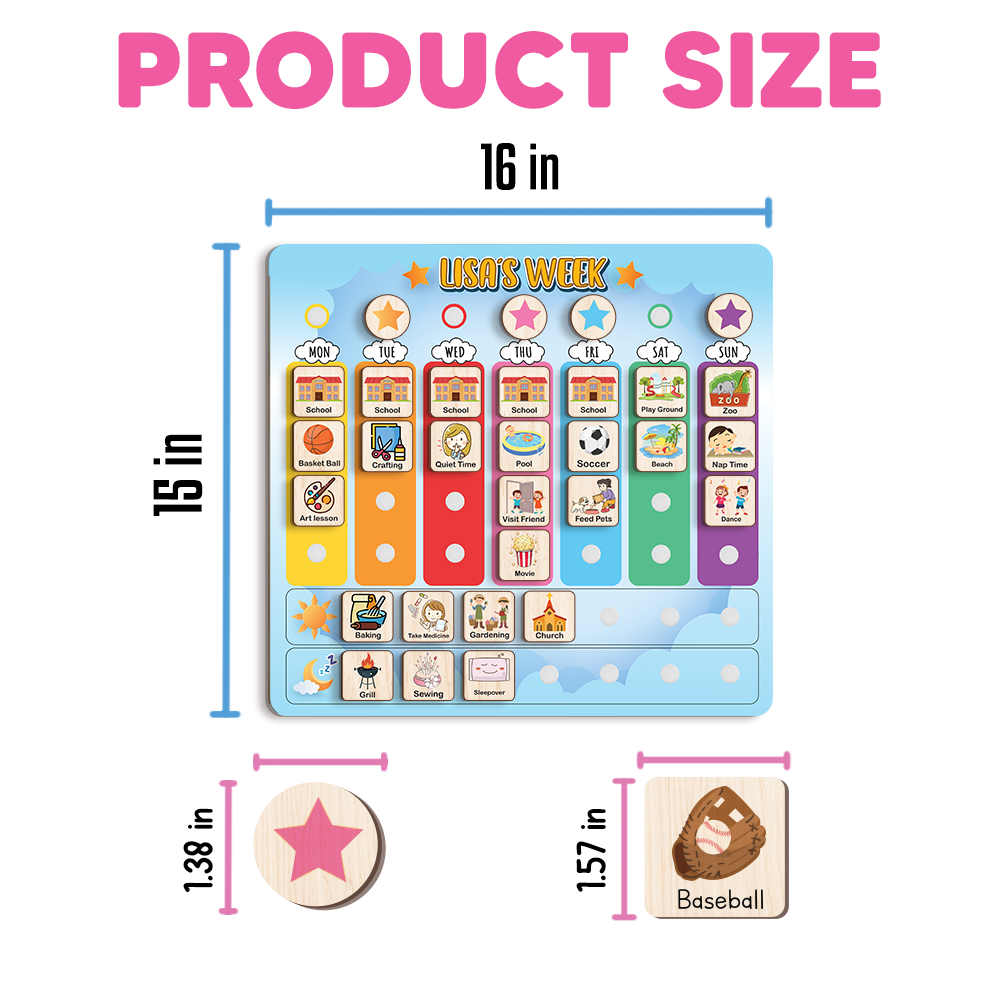 Personalized Wooden Weekly Chart for Kids, Weekly Planner for Children, Toddler Routine Board, Toddler Days of the Week Board
