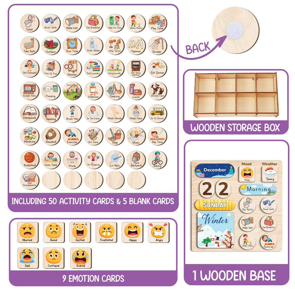 Wooden Daily Routine Chore Chart, Kid Calendar, Toddler Routine Chart, Behavior Chart For Kids