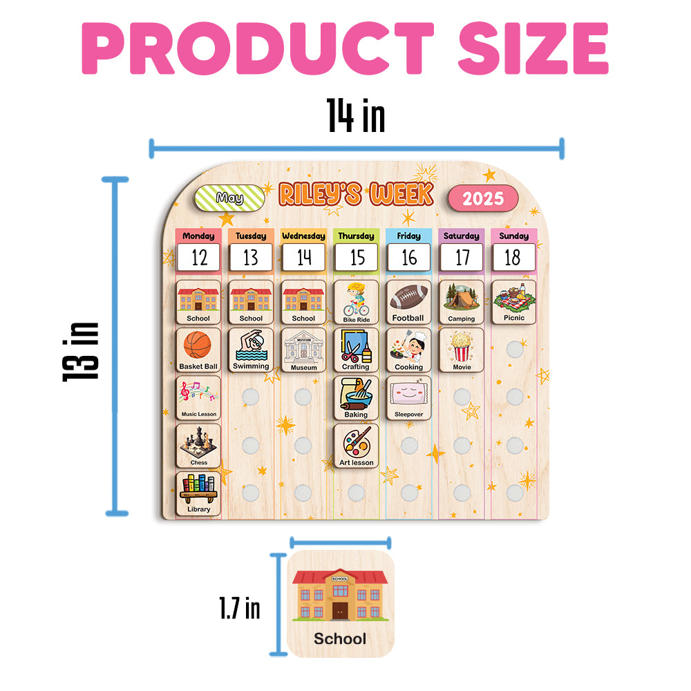 Personalized Wooden Weekly Chart For Kids, Weekly Planner for Children, Schedule Planner for Kids, Toddler Days of the Week Board