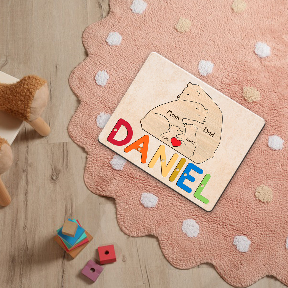 Personalized Bear Family Puzzle: Wooden 1st Birthday & Christmas Gift