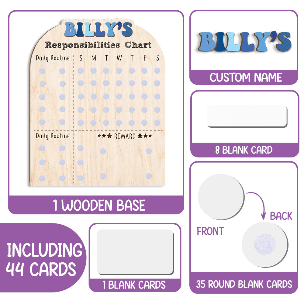 Personalized Weekly Chart For Kids, Wood Chore Chart For Boys Custom Name, Behavior Chart For Kids
