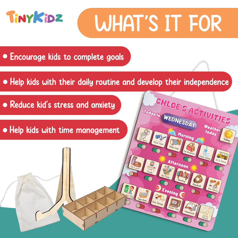 Personalized Wooden Daily Routine Today's Activities For Girls, Chore Chart List For Kids, Toddler Routine Chart