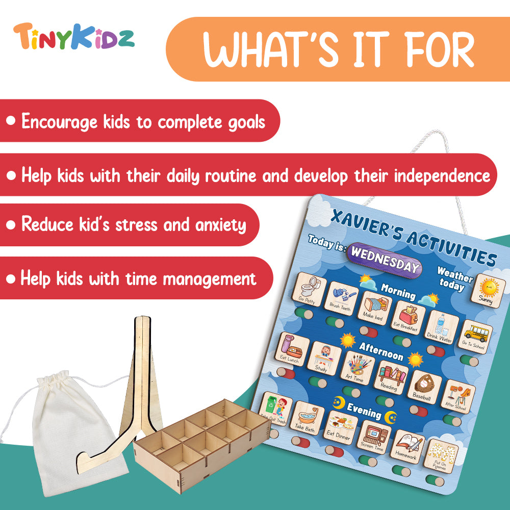 Personalized Wooden Daily Routine Today's Activities For Boyls, Chore Chart List For Kids, Toddler Routine Chart