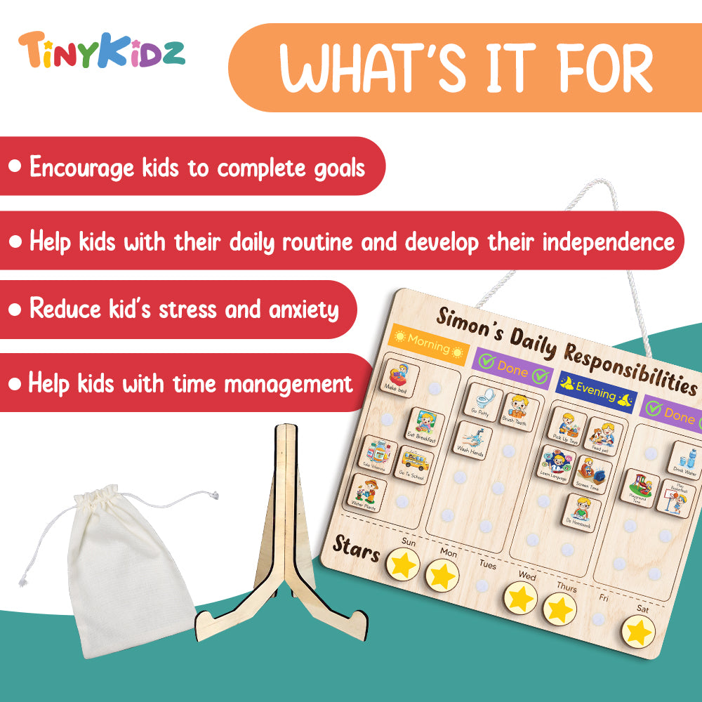 Personalized Wooden Daily Responsibilities Chore List For Kids, Wooden Chore Chart For Kids, Toddler Routine Board