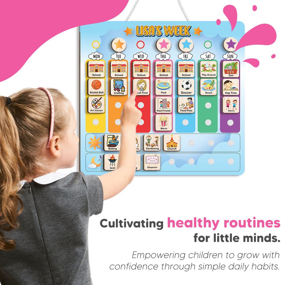 Personalized Wooden Weekly Chart for Kids, Weekly Planner for Children, Toddler Routine Board, Toddler Days of the Week Board