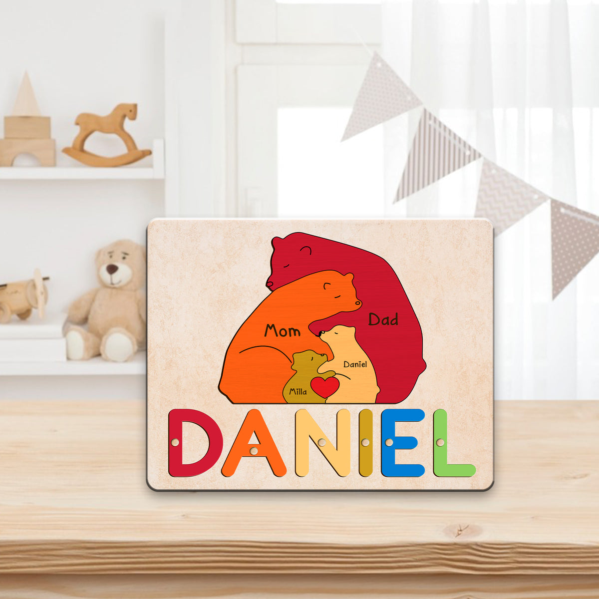 Personalized Bear Family Puzzle: Wooden 1st Birthday & Christmas Gift