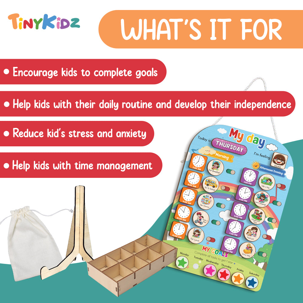 My Day Wooden Daily Routine For Kids, Chart Of Chores For Kids