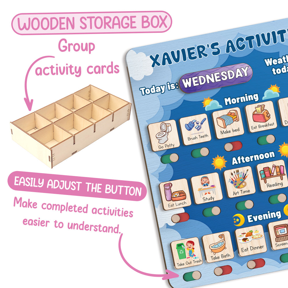Personalized Wooden Daily Routine Today's Activities For Boyls, Chore Chart List For Kids, Toddler Routine Chart