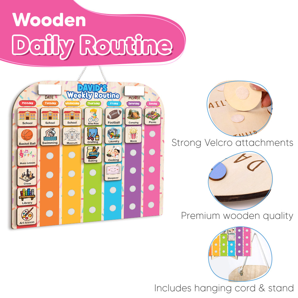 Personalized Wooden Weekly Chart For Kids, Toddler Routine Board, Toddler Days of the Week Board