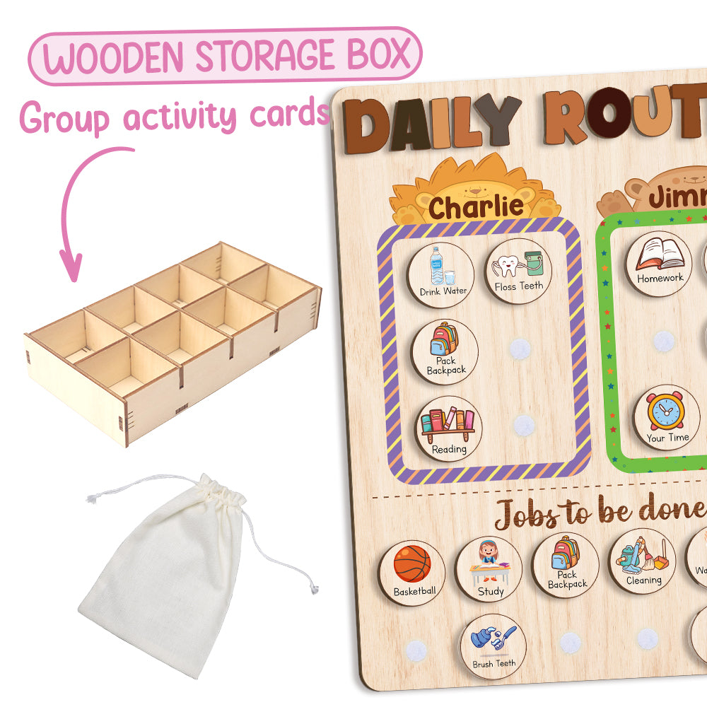 Wooden Chore List For Kids Multiple Kids, Daily Routine With Custom Name, Kid Checklist Morning Routine