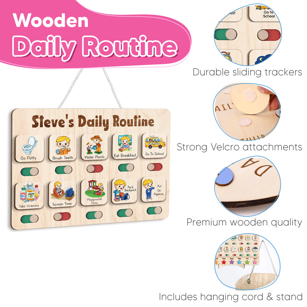 Visual Schedule For Kids With Autism, Wooden Routine For Kids, Chore Chart For Kids, Chore Chart for Toddlers 3-5