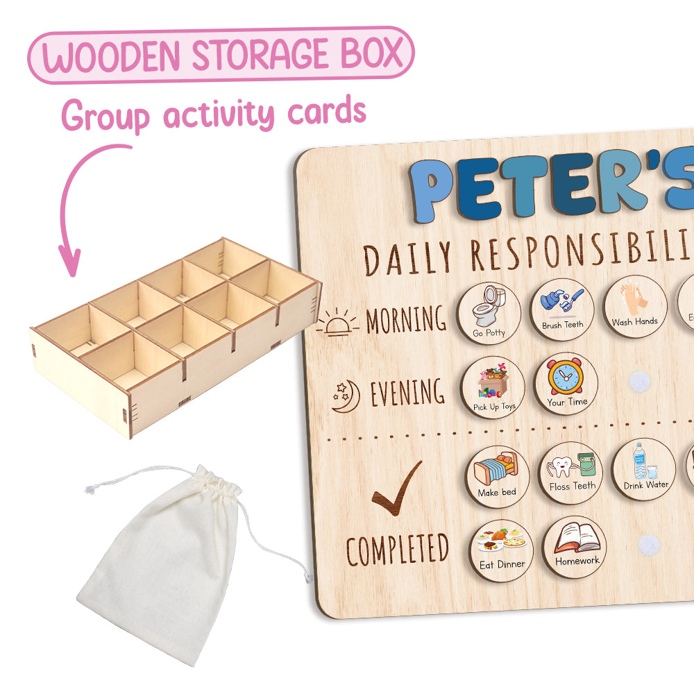 Personalized Wooden Daily Responsibilities For Boys, Chart Of Chores For Kids, Toddler Routine Chart