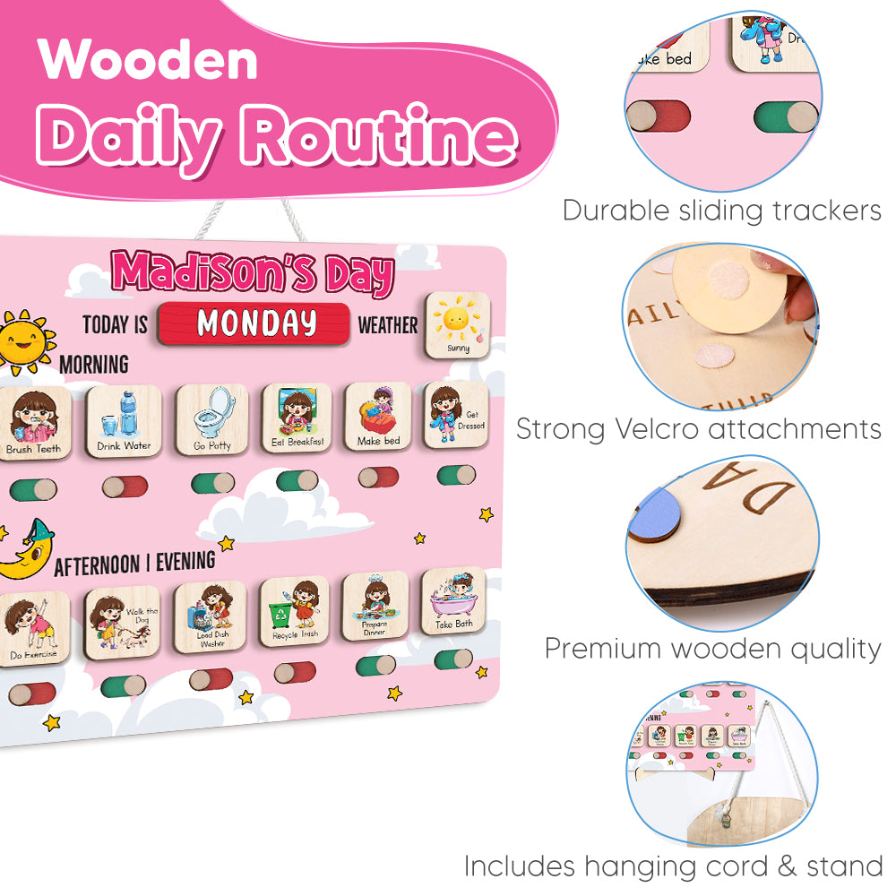 Wooden Chore Chart for Kids, Daily Routine Chart for Kids, Visual Schedule, Chore Reward Chart, Toddler Routine Board Custom Name