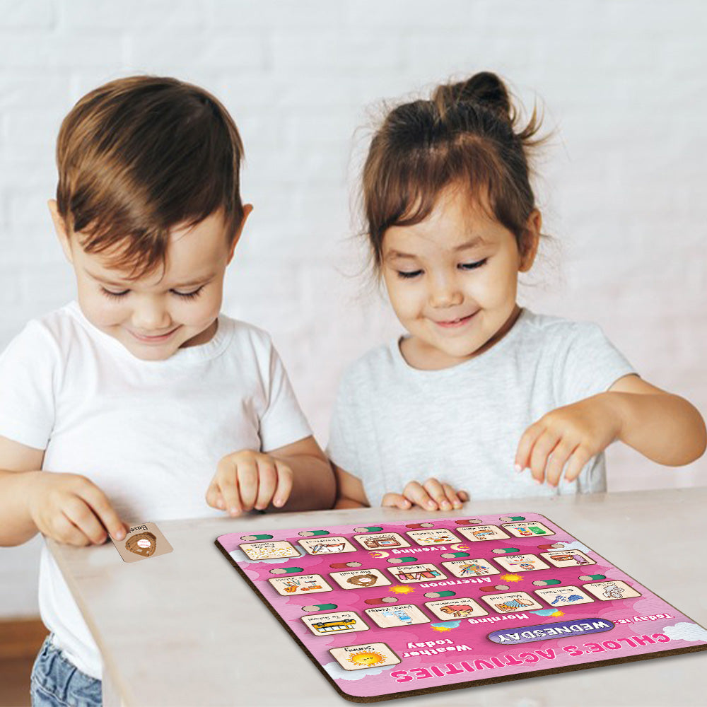 Personalized Wooden Daily Routine Today's Activities For Girls, Chore Chart List For Kids, Toddler Routine Chart