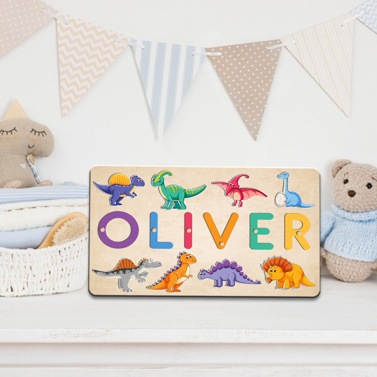 Personalized Dinosaur Toys Name Puzzle: Wooden 1st Birthday & Christmas Gift