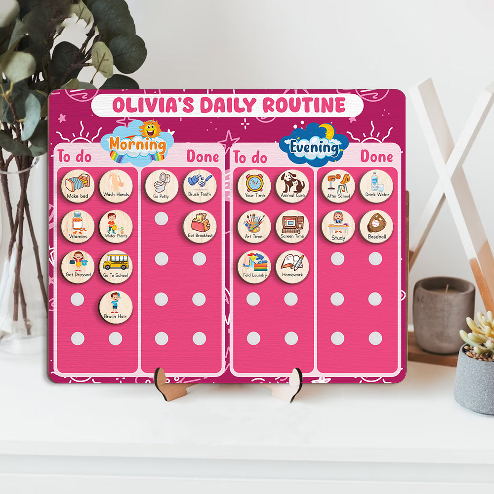 Personalized Wooden Daily Routine Chore Chart Chores For Girls, Toddler Routine Chart For Kids
