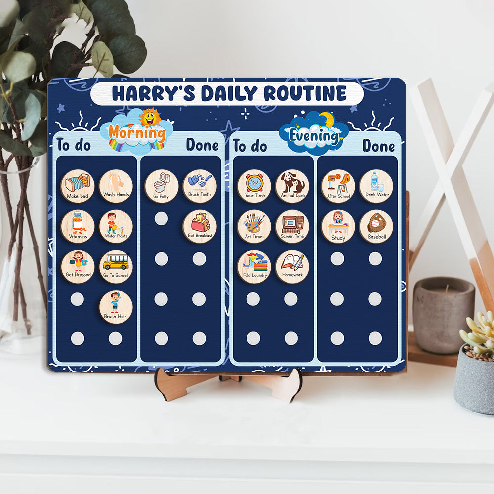 Personalized Wooden Daily Routine Chore Chart Chores For Boys, Toddler Routine Chart For Kids