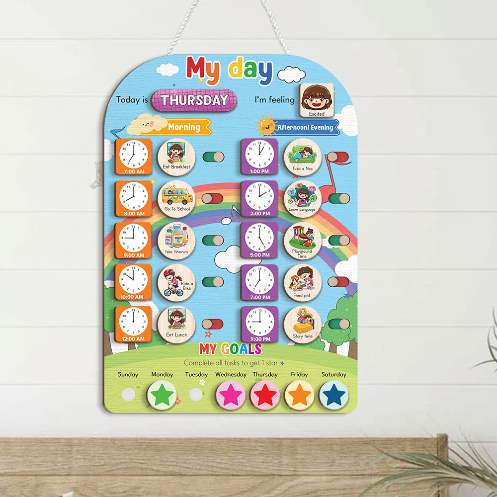 My Day Wooden Daily Routine For Kids, Chart Of Chores For Kids