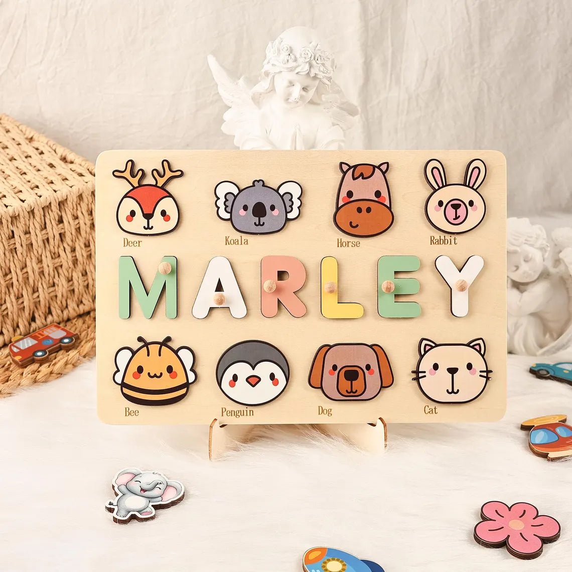 Animal Wooden Busy Board Puzzle, Personalized Name Puzzle Toy, Custom Gifts for Kids, Wooden Toys for Baby, Toddler Gift