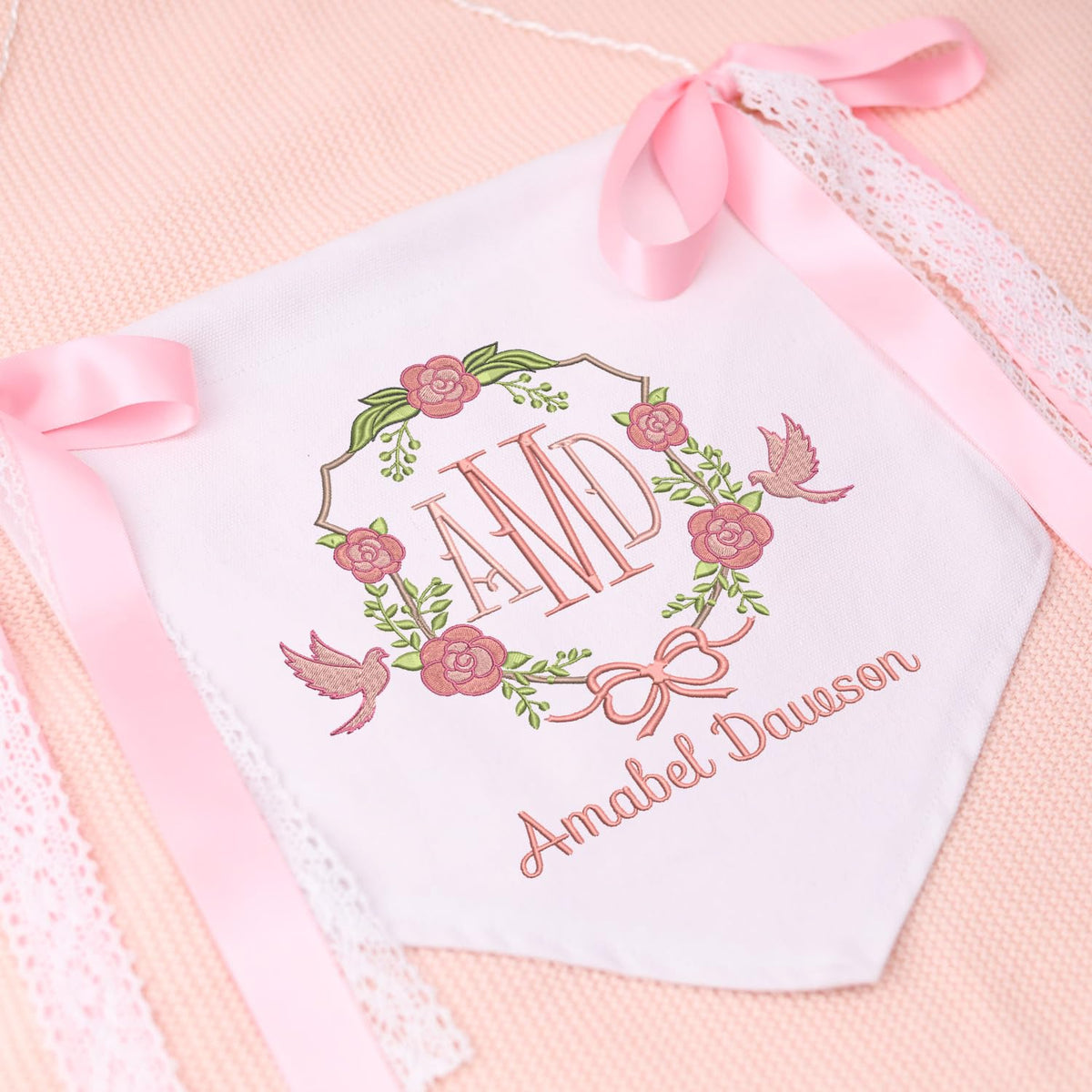 Baby Banner with BOWs, Personalized Baby Annoucement Sign, Baby Hospital Name Sign, Canvas Hanging Pennant Flag Baby Banner, Great gift for baby