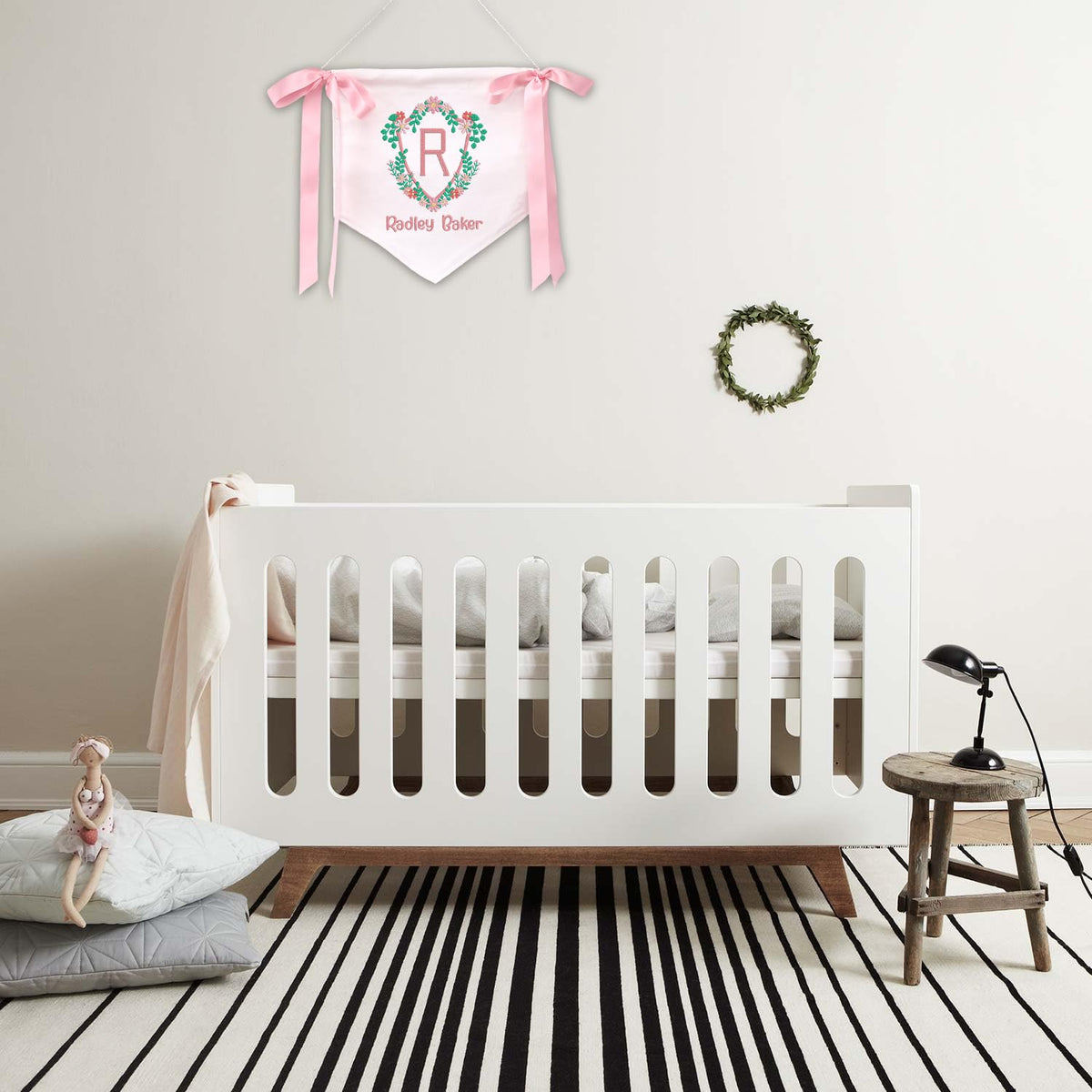 Baby Banner with BOWs, Personalized Baby Annoucement Sign, Canvas Hanging Pennant Flag Baby Banner, Gift For Babys