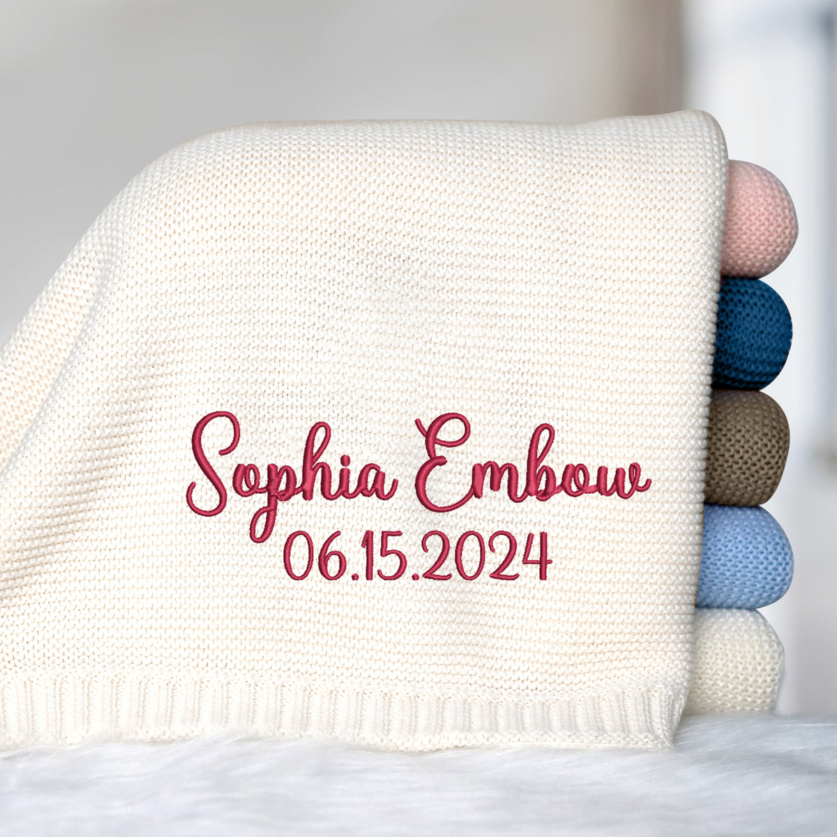 Baby Blankets Embroidered Name, Personalized Baby Blanket for Boys Girls, Custom Baby Name Blankets, Embroidery Blanket, Cotton Knit Blanket