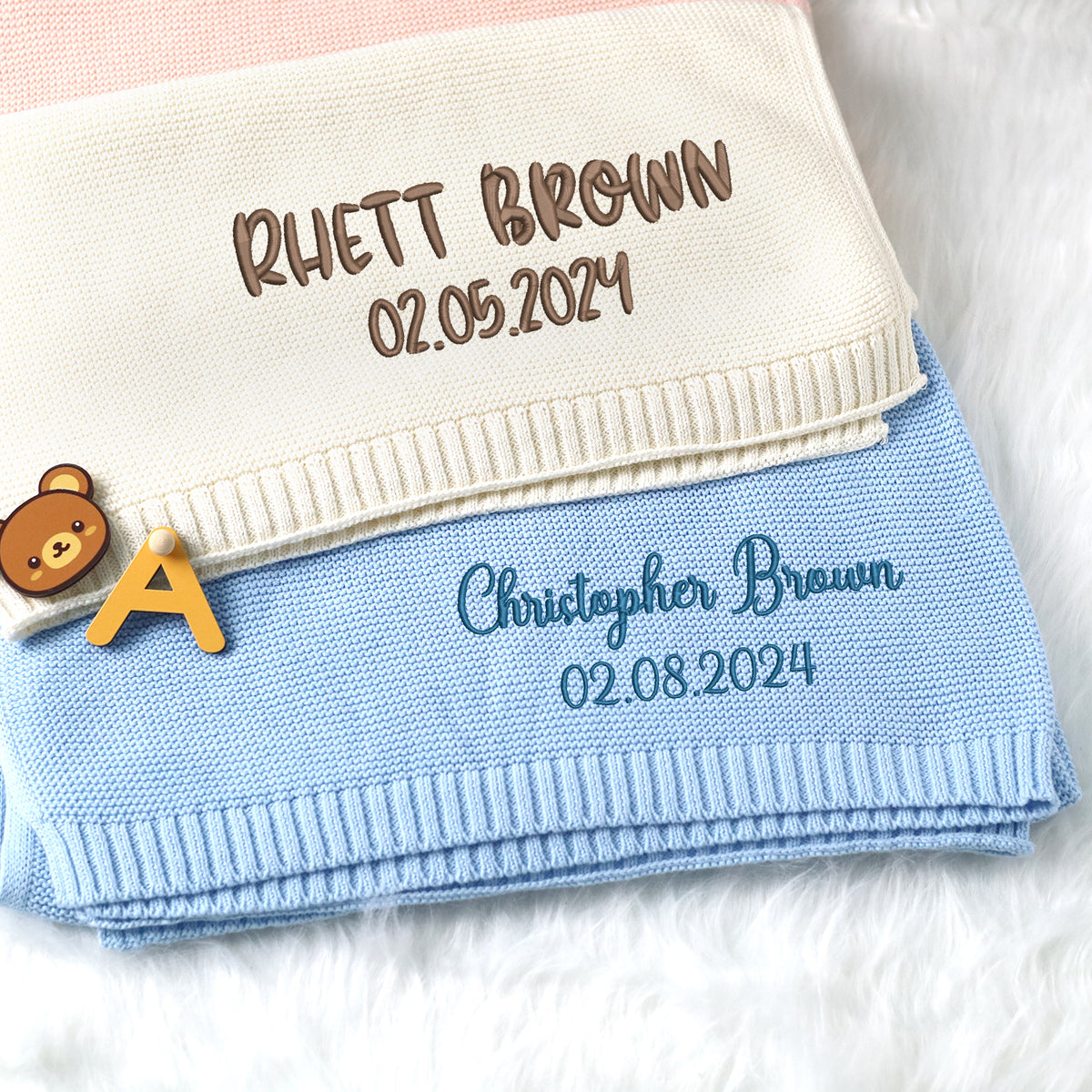 Baby Blankets Embroidered Name, Personalized Baby Blanket for Boys Girls, Custom Baby Name Blankets, Embroidery Blanket, Cotton Knit Blanket