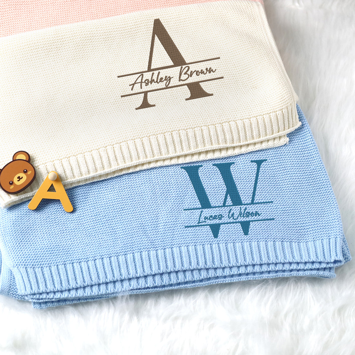 Baby Blankets Embroidered Name, Personalized Baby Blanket for Boys Girls, Initial Name Embroidery Blanket, Cotton Knit Blanket