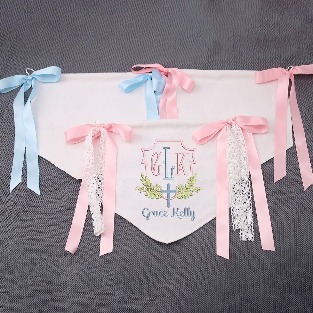 Baby Crib Canvas Hanging Pennant Flag, Newborn Baby Banner with Bows Ribbon, Baby Shower Banner, Baby Room Front Door Sign, Nursery Wall Décor