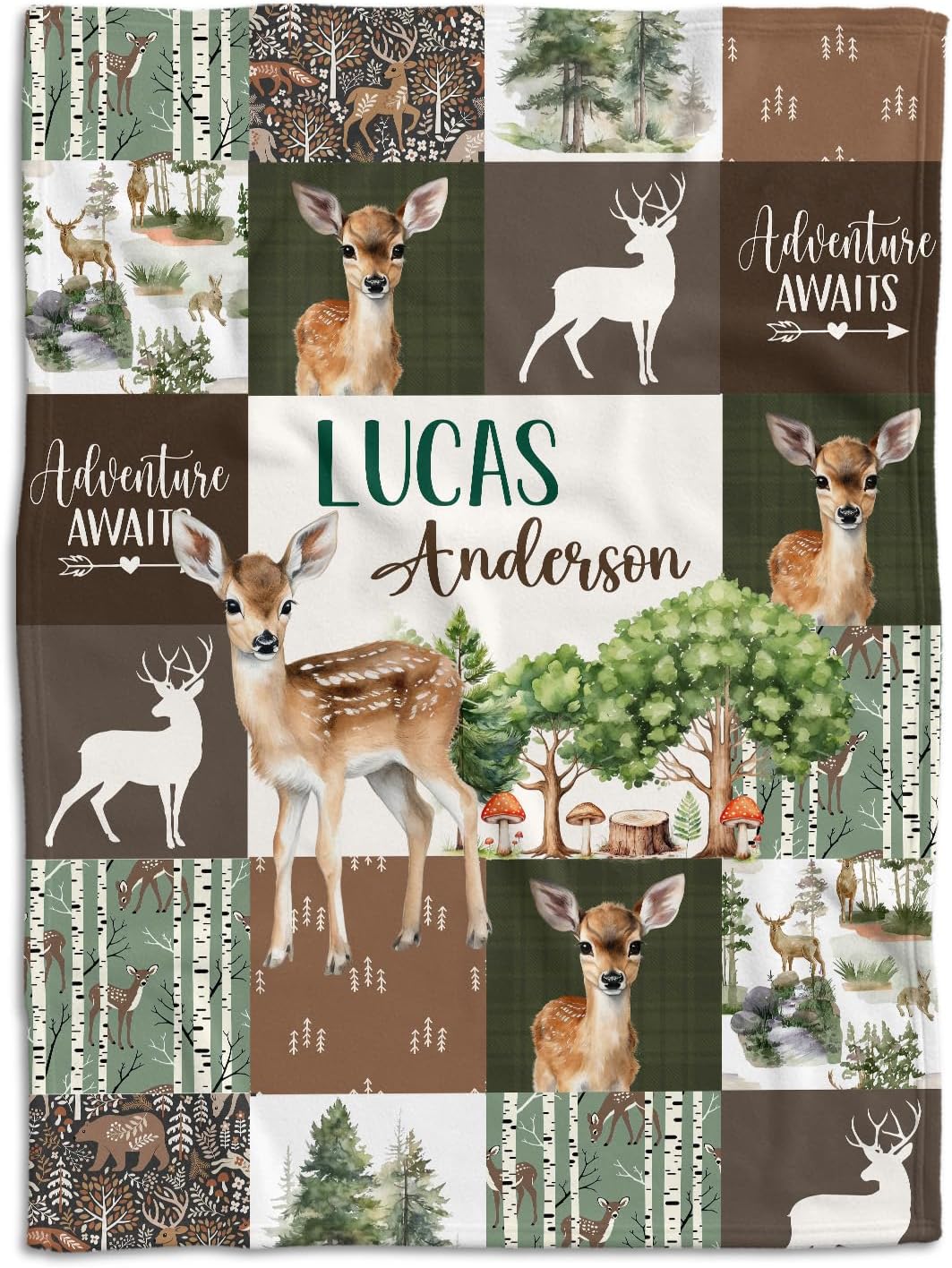 Baby Deer Blankets, Woodland Theme Personalized Baby Blankets for Boys Girls, Custom Nursery Decor, for Son Daughter