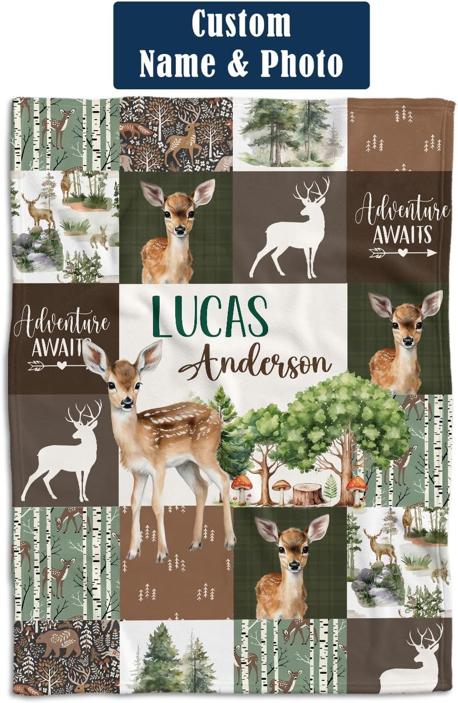 Baby Deer Blankets, Woodland Theme Personalized Baby Blankets for Boys Girls, Custom Nursery Decor, for Son Daughter